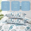 Coastal Bedding King Size Coastal Quilt with 2 Shams, Nautical Beach Comforter Sets Ocean Bedspreads Blue Seahorse Coverlet Summer Bedding, 96''x106'' by CozyNest Decor