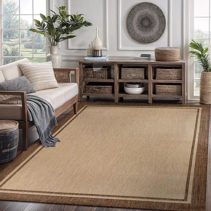 CAMILSON Outdoor Rug 6x9 Bordered Natural Brown Modern Area Rugs for Indoor and Outdoor Patios, Kitchen and Hallway Mats, Washable Porch Deck Outside Carpet (Border Jute, 6 x 9), photo 4 of 9