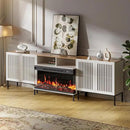 3-Sided Glass Farmhouse Fireplace TV Stand for TVs Up to 100 Inch, Entertainment Center with 36" Electric Fireplace, TV Console with Storage Cabinets for Living Room, Antique White by CozyNest Decor