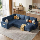 LINSY HOME Sectional Sleeper Sofa with Pull Out Couch Bed - Convertible Plush Corduroy Cloud Couch with Storage Chaise & USB Charging, Comfy Modular Couches for Living Room, Blue by CozyNest Decor