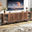 Farmhouse TV Stand for TVs up to 100 Inch, Entertainment Center TV Console with Storage Cabinets and Glass Doors,Media Console for Living Room,Brown by CozyNest Decor