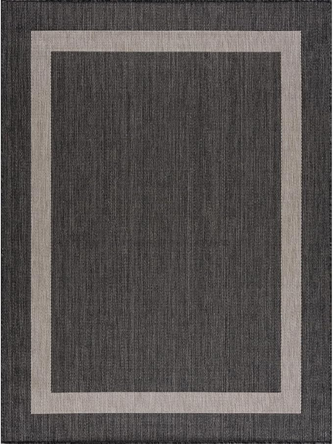 CAMILSON Outdoor Rug 8x10,Modern Outside Rugs for Patios Porches Waterproof Durable Washable Non-Shedding, Easy-to-Clean Indoor Outdoor Area Carpet (8 x 10, Bordered - Dark Gray/Light Gray), photo 5 of 10