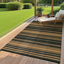 Outdoor Plastic Straw Rug 9x18 Waterproof Outside Rug, Large Modern Striped Reversible Floor Mats, Foldable & Lightweight Camping Carpet for Patio, Porch, Deck, Backyard, Balcony, Black Brown by CozyNest Decor