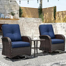 Joyside Outdoor Swivel Rocker Chairs, 3 Piece Wicker Patio Set with Thick Cushion and Side Table, Rattan Patio Swivel Rocking Chairs for Porch, Deck Use (Brown/Blue, 3 PCS) by GreenHaven Gardens