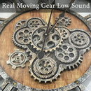 30 Inch Moving Gear Wall Clock, Oversized Wall Clocks, Clock Living Room Decor, Solid Wood Frame, Battery Operated, Large Wall Clock with Steampunk Industrial for Fireplace(Brown) by CozyNest Decor