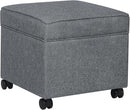 Adeco 17.5" Square Fabric Ottoman with Storage, Upholstered Cotton Linen Foot Rest, Flip Top Footstool, Small Cube Coffee Table Extra Seat for Living Room, Bedroom, Grey with Rolling Legs by CozyNest Decor