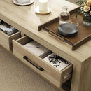 Hazel Coffee Table with 4 Storage Drawers and Open Shelf, Metal Handles, Rectangular Modern Luxury Table for Living Room by CozyNest Decor