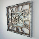 The Gears Clock 24'' Inch Square Real Moving Gear Wall Clock Vintage Industrial Oversized Rustic Farmhouse (Grey and White) by CozyNest Decor
