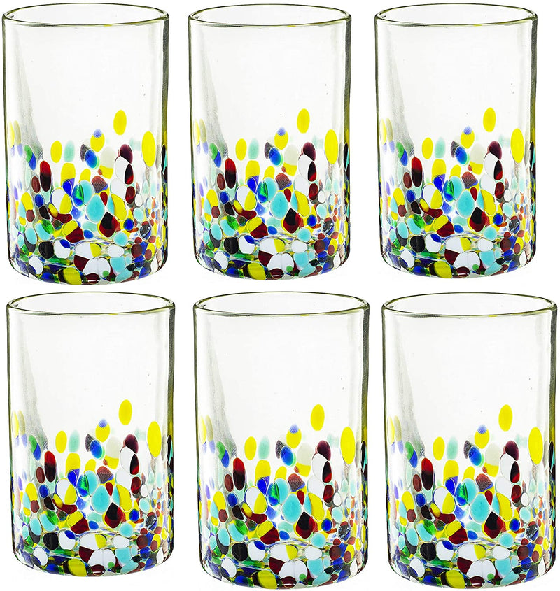 The Wine Savant Hand Blown Mexican Drinking Glasses and Pitcher – Set of 6 with Mexican Confetti Design (14 oz each) and Pitcher (84 Ounces) (Confetti)