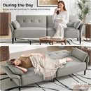 89” Futon Sofa Bed, Linen Comfy Futon Couch Bed with 2 Square Pillows, Convertible Sleeper Sofa with Adjustable Backrest& Armrests, Modern Loveseat Sleeper for Living Room, Bedroom, Light Gray by CozyNest Decor