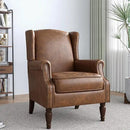 Accent Chair, Faux Leather High Back Armchair or Living Room, Comfy Upholstered Single Sofa Reading Chair with Solid Wood Legs for Office, Bedroom, Waiting Room-Brown by CozyNest Decor
