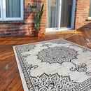 CAMILSON Outdoor Rug, 8x10 Medallion White Black Modern Area Rugs for Indoor and Outdoor Patios, Kitchen and Hallway Mats, Washable Porch Deck Outside Carpet (Medallion White, 8 x 10) by CozyNest Decor