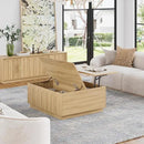 Lift Top Coffee Table with Storage, Modern Coffee Table with Arched Design, 31.5" Square Tea Table with Wood Grain, Boho Multifunctional Center Table for Living Room, Office, Oak by CozyNest Decor