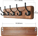 SKOLOO Rustic Wall Mounted Coat Rack, Case of 2, Pine Solid Wood Coat Hook Hanger - 5 Hooks for Hanging Clothes Robes Towels Coats by CozyNest Decor