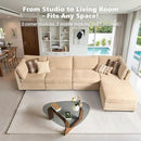 Modular Sectional Sofa, 130.7" L Shaped Couch Set for Living Room, 4-Seater Comfy Cloud Couches with Movable Ottoman, DIY Combination, Plush Corduroy, Beige by CozyNest Decor