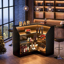 L-Shaped Home Bar Cabinet With Stemware Racks, 4 Tier Corner Unit, Liquor Wine Bar Table & Reception Desk For Home Pub - Black by HouseOfZazla