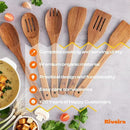 Riveira Teak Wooden Spoons for Cooking Set of 6 – Natural Teak Wooden Cooking Utensils, Wooden Spatula, Wooden Spoon - Premium Quality Wooden Utensil Set for Non-Toxic Cooking by CozyNest Decor