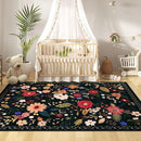 5x7 Washable Rug for Living Room, Floral Black Area Rug, Non Slip Low Pile Soft Flower Carpet, Large Rugs for Bedroom, Dining Room, Office, Kids Playroom, Nursery by TinyTreasures Baby Boutique