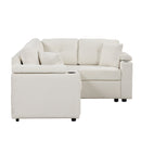87.4" L-shape Sofa Bed Pull-out Sleeper Sofa with Wheels, USB Ports, Power Sockets for Living Room, Beige