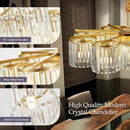 30.3“ Gold Semi Flush Mount Ceiling Light Fixtures, 8-Light Gold Modern Crystal Chandelier Height Adjustable Pendant Lighting for Bedroom Entryway Hallway Kitchen Island Living Room Foyer by CozyNest Decor