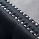 82.3" Width Modern Velvet Sofa Jeweled Buttons Tufted Square Arm Couch Black, 2 Pillows Included