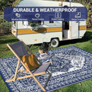 GAOMON Outdoor Rugs for Patio 9x12 Waterproof Reversible Plastic Straw Rug, Large UV-Resistant Portable RV Camping Mats, Indoor Outdoor Medallion Carpet for Deck Porch Garden, Dark Blue & White by CozyNest Decor