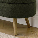 Oval Storage Bench 43.5" Linen Fabric Upholstered Entryway Bench with Solid Wood Legs Ottoman Bench Indoor Bench for Living Room/Bedroom/End of Bed/Entryway (Dark Green)