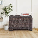 Handwoven Storage Basket with Lid, 165L Plastic Rattan Storage Bin, Leather Buckle & Metal Frame, Large Metal Ring Handles, Storage Trunk for Bedroom, Laundry Room by CozyNest Decor