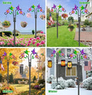 Double Shepherds Hooks for Outdoor, Artistic Hummingbird & Flower Design, 5 - Prong Base, Ideal for Bird Feeders, Baskets & Lanterns (1 Pack) by GreenHaven Gardens