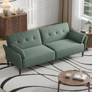 89” Futon Sofa Bed, Linen Comfy Futon Couch Bed with 2 Square Pillows, Convertible Sleeper Sofa with Adjustable Backrest& Armrests, Modern Loveseat Sleeper for Living Room, Bedroom, Green by CozyNest Decor