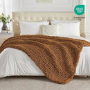 Carriediosa Chunky Knit Throw Blanket 50" X 60", 100% Hand Made Large Chenille Loop Yarn Soft Fluffy Throws for Couch Sofa Bed, Big Crochet Cozy Heavy Thick Cable Woven Blanket, Light Brown by CozyNest Decor