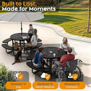 Metal Picnic Tables for Outdoors with Umbrella Hole - Coated Steel Heavy Duty Commercial Grade Table with Adjustable Seats (Black, 46 in, Round, Expanded Steel) by GreenHaven Gardens