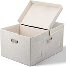 75 Quart Extra Large Decorative Collapsible Storage Bins with Lids, 1 Pack Beige Stackable Boxes by TinyTreasures Baby Boutique