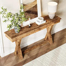 Solid Wood Console Table, 63-Inch Farmhouse Entryway Table with X-Shaped Legs, Real Wood Behind The Couch Table for Living Room, Entrance, Hallway, Easy Assembly by CozyNest Decor