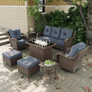 7 Pieces Outdoor Patio Furniture Sets with Rocking Swivel Chairs with 6-inch Thick Cushion and Fire Pit Table for Deck Lawn by GreenHaven Gardens
