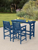 3 Pieces HDPE Outdoor Patio Bar Set, Rectangular Outdoor Bar Height Table and Chairs Set, Adirondack Patio Bar Stools Set, Outdoor Bar Table and Chairs Set for Balcony, Poolside, Porch, Navy by GreenHaven Gardens
