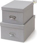 Soul & Lane Decorative Cardboard Storage Boxes with Lids, Set of 2 Stacking Keepsake Photo and Memory Boxes for Home & Office, Paperboard Organizers with Label Holders and Drawer Pulls, Cloud Gray by TinyTreasures Baby Boutique