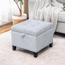 Adeco 18 Inch High Cube Ottoman Storage, Linen Chair Foot Stools, Upholstered Vanity Stool with Hinged Lid, Solid Wood Legs by CozyNest Decor