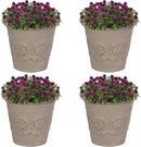 Sunnydaze 19.5-Inch Arabella Large Plant Pot - Polyresin Round Outdoor Planter with Drillable Drainage Holes - 4 Pack - Beige by CozyNest Decor