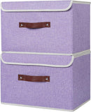 ANMINY 2PCS Storage Bins with Lid PU Leather Handles Storage Boxes PP Plastic Board Decorative Foldable Lidded Cotton Linen Fabric Home Cubes Baskets Closet Organizer Containers - Purple, Large Size by TinyTreasures Baby Boutique