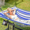 SUNCREAT Double Hammock with Stand, Two Person Cotton Rope Hammock, Blue Stripe by GreenHaven Gardens