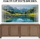 JYED Mid Century Modern TV Stand for TVs up to 75 Inch, with Hollow Metal Mesh Decorated，Boho TV Console with Storage Cabinet,Cable Holes, TV Stand for Living Room, 69.5"x15.6"x24.8", Rustic by CozyNest Decor