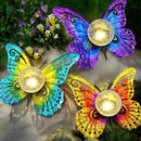 Solar Lights Outdoor Garden Butterfly Decor, Metal Butterfly Statue Decoration with LED Crackle Glass Globe, Solar Powered Lighted Garden Art Decor for Patio Lawn Yard Pathway Tabletop Ground by CozyNest Decor