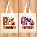 Personalized Trick or Treat Bags Custom Name Halloween Canvas Tote Bags for Kids Pumpkin Ghost Boo Bag Halloween Tote Bags for Girls and Boys Reusable Candy Totes 15" x 16" by TinyTreasures Baby Boutique