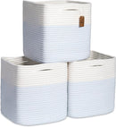 NaturalCozy Storage Cubes 11 Inch Cotton Rope Woven Baskets for Organizing, 3-Pack | Cube Storage Bin | Square Storage Baskets for Shelves Organizer, Classroom, Kids Toy Bins, Closet, Baby Nursery by TinyTreasures Baby Boutique