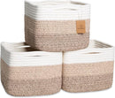NaturalCozy Storage Cubes 9”x9”x7”Cotton Rope Woven Baskets for Organizing 3-Pack | 9 Inch Cube Storage Bin | Small Basket for Shelf Nursery, Pantry, Decorative Plant, Bathroom Closet, Toy Gift by TinyTreasures Baby Boutique
