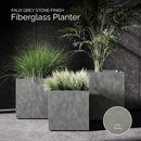 Reglito Cube Planter – Fiberglass Indoor/Outdoor and Weather-Resistant Large Planter (Grey Stone, 31.5" L x 31.5" W x 32.1" H) by GreenHaven Gardens