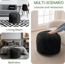 HIGOGOGO Round Stuffed Pouf Ottoman, Stripe Faux Fur Poufs with Foam Chunk Filling, Furry and Fluffy Pouf Foot Stool Storage Ottoman, 26 X 18 Floor Poufs Foot Rest for Living Room, Black by CozyNest Decor