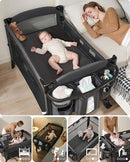AirClub 4 in 1 Baby Bassinet Bedside Sleeper, 4 Functions Crib, Playard, Portable Changing Table, Bassinet for Newborn Baby, Bedsaide Bed w/Wheels&Brakes by TinyTreasures Baby Boutique