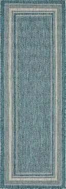 Unique Loom Outdoor Border Collection Area Rug - Soft Border (2'x 6' 1" Runner, Teal/ Ivory) by GreenHaven Gardens